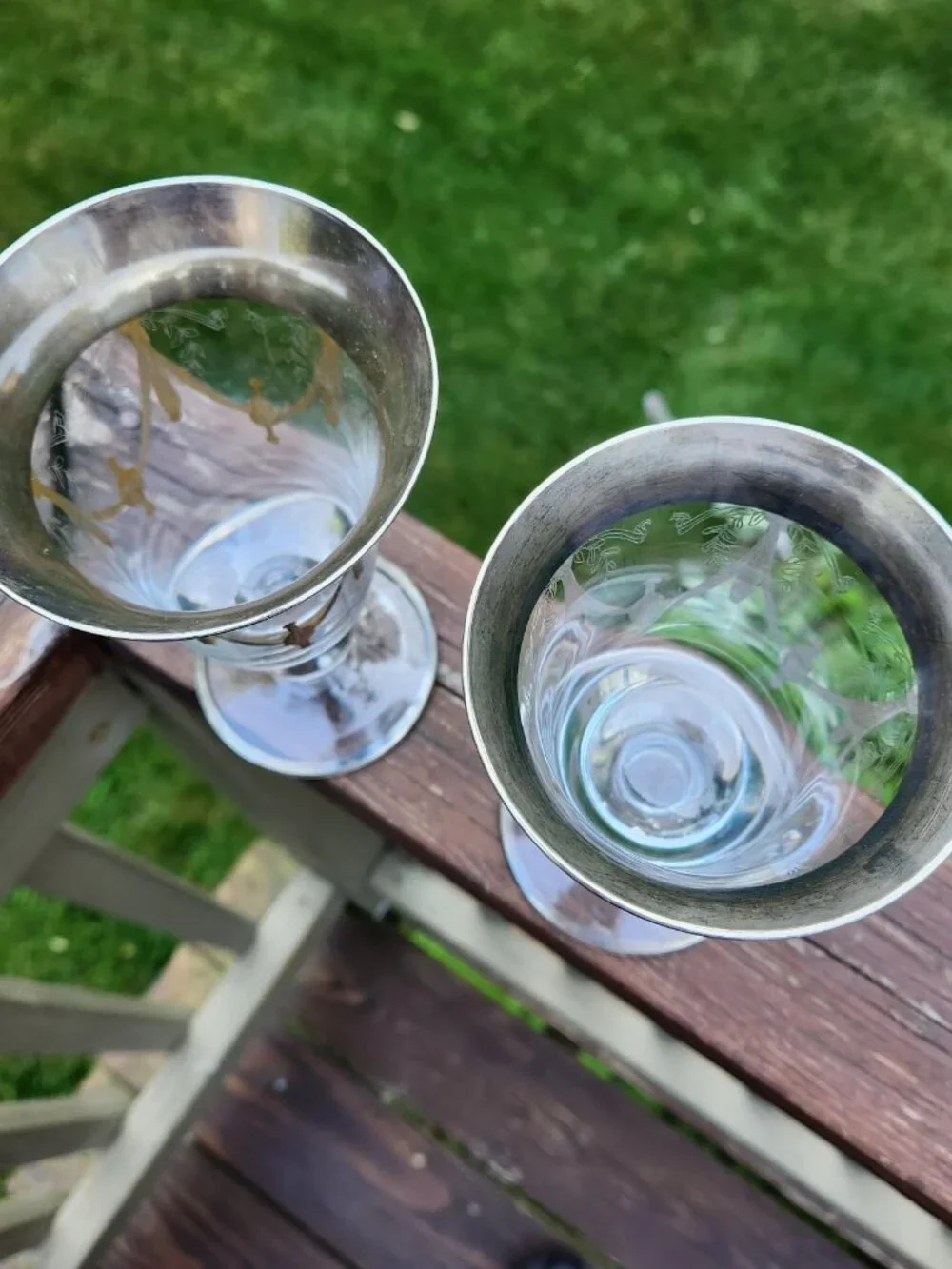 Pair Arte Italica Silver Overlay Laurel Wreath Bowtie Wine Water Goblet Glass 6